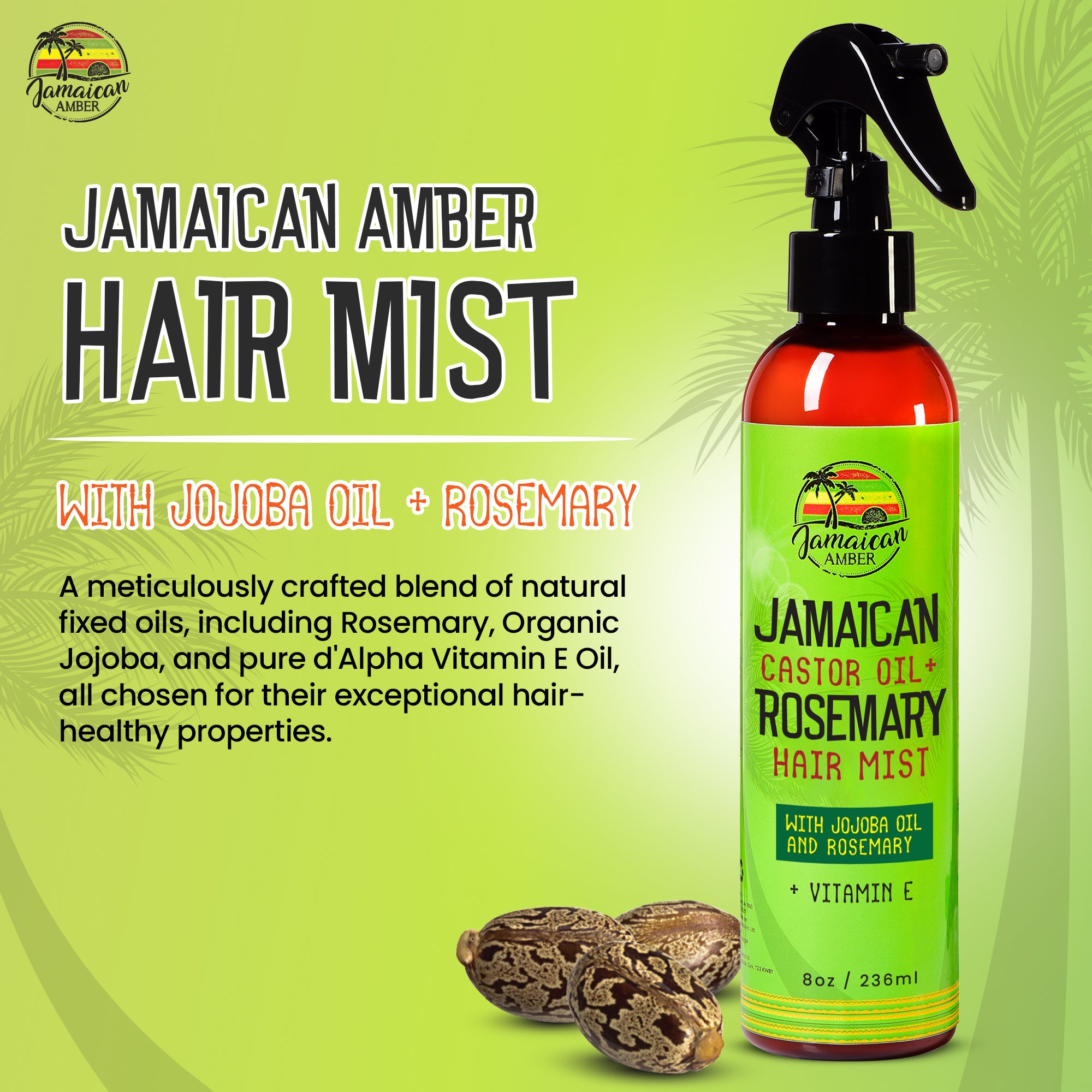 Jamaican Amber Jamaican Castor Oil & Rosemary Leave in Hair Mist 8 oz/236 ml Mitchell Brands - Mitchell Brands - Skin Lightening, Skin Brightening, Fade Dark Spots, Shea Butter, Hair Growth Products