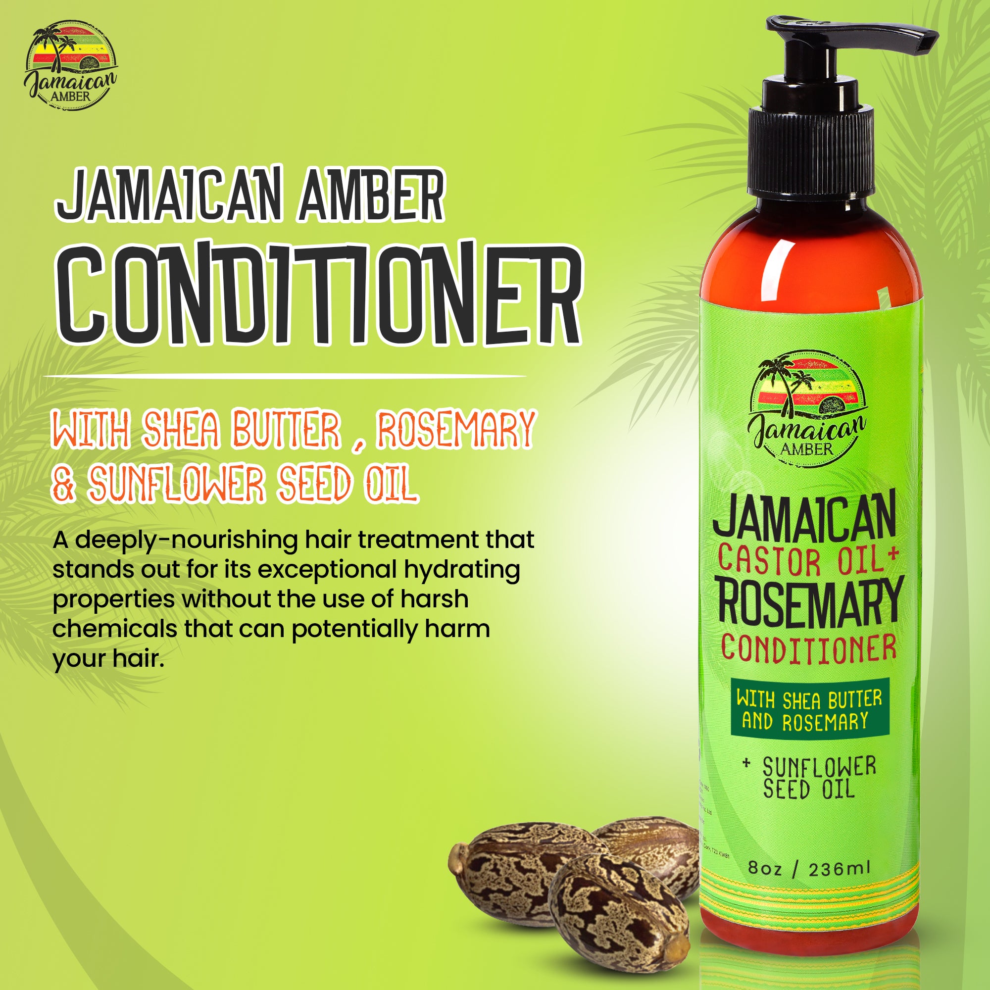 Jamaican Amber Jamaican Castor Oil & Rosemary Leave in Conditioner 8 oz/236 ml Mitchell Brands - Mitchell Brands - Skin Lightening, Skin Brightening, Fade Dark Spots, Shea Butter, Hair Growth Products