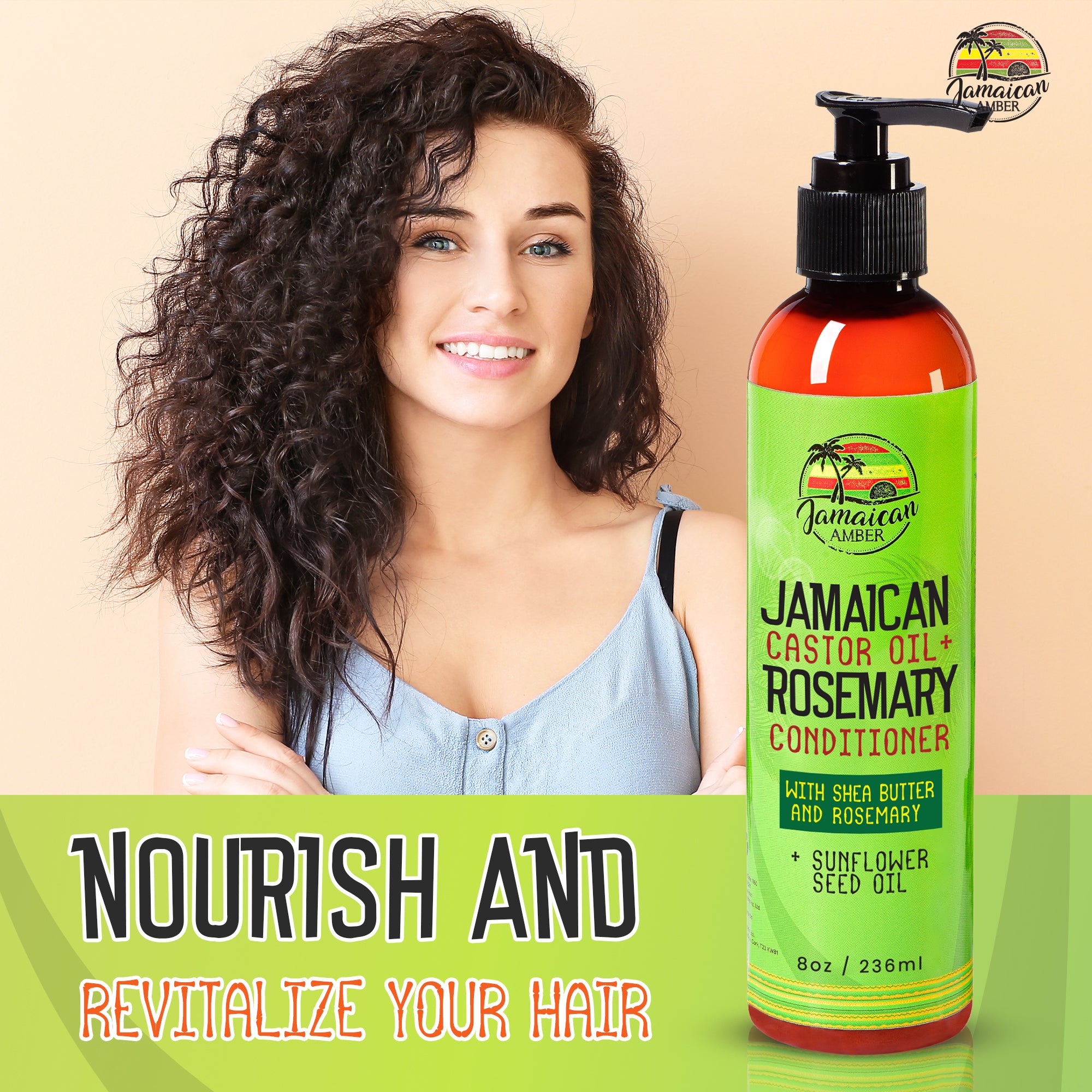 Jamaican Amber Jamaican Castor Oil & Rosemary Leave in Conditioner 8 oz/236 ml Mitchell Brands - Mitchell Brands - Skin Lightening, Skin Brightening, Fade Dark Spots, Shea Butter, Hair Growth Products