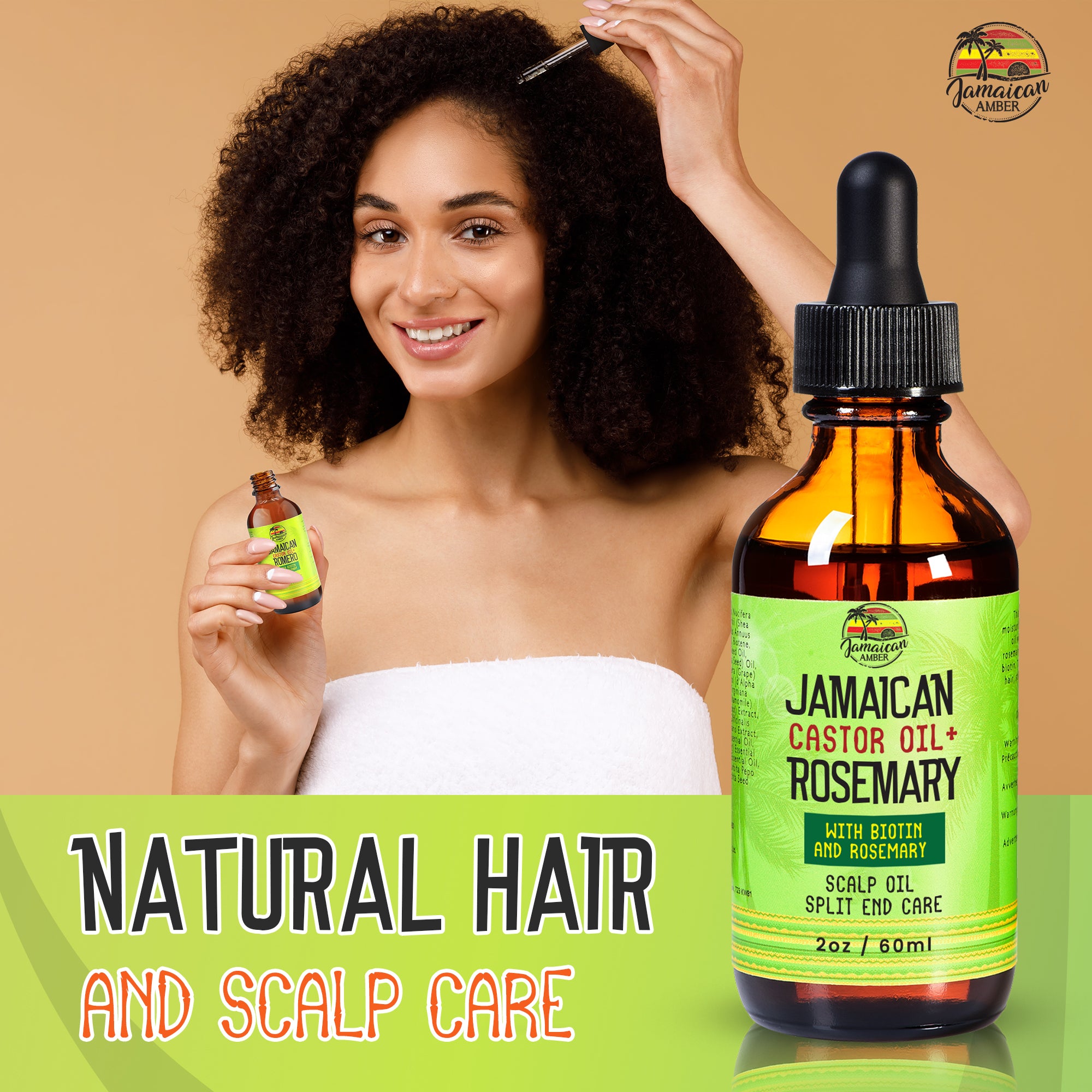 Jamaican Amber Jamaican Castor Oil & Rosemary Hair Oil  2 oz/60 ml Mitchell Brands - Mitchell Brands - Skin Lightening, Skin Brightening, Fade Dark Spots, Shea Butter, Hair Growth Products