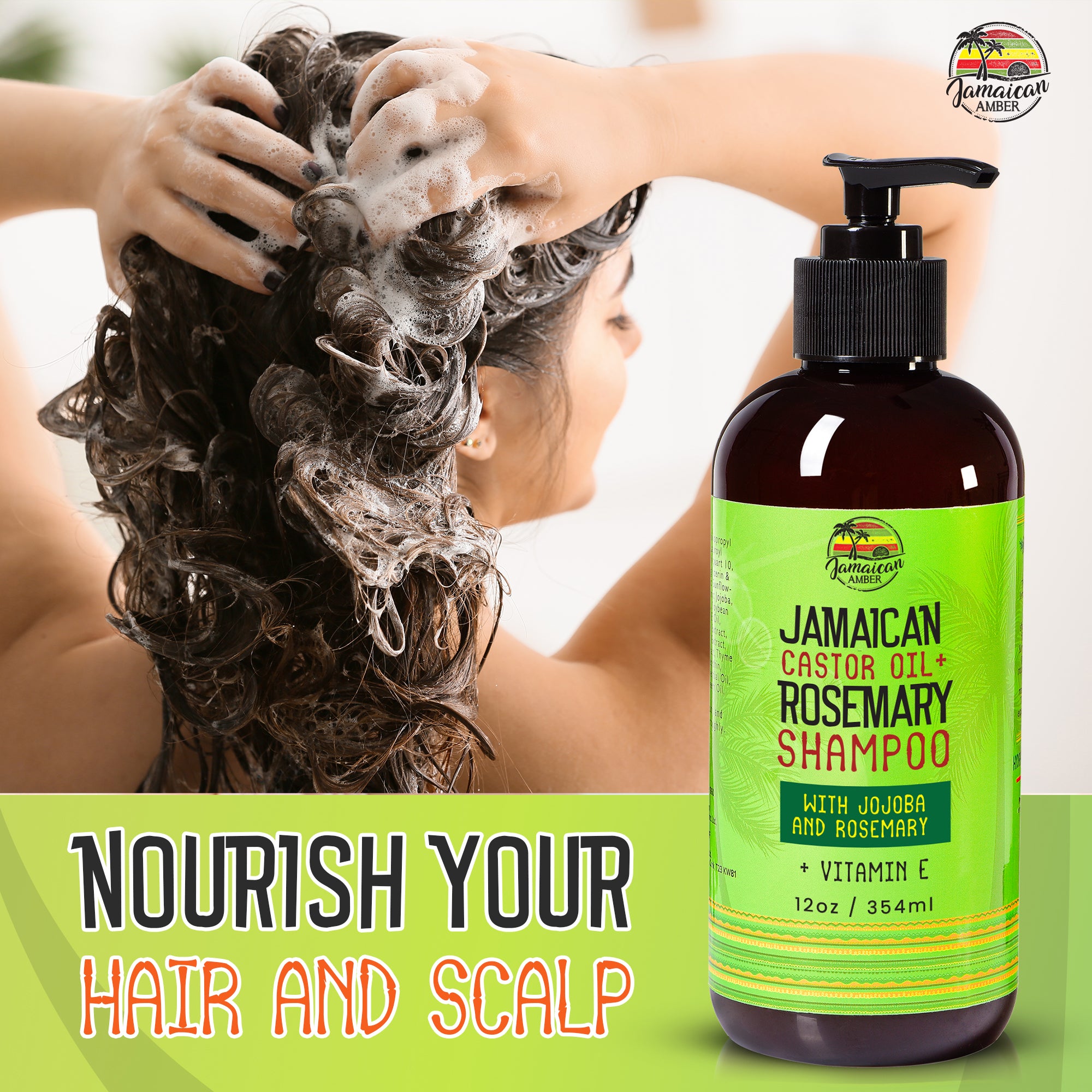 Jamaican Amber Jamaican Castor Oil & Rosemary Shampoo 12 oz/354 ml Mitchell Brands - Mitchell Brands - Skin Lightening, Skin Brightening, Fade Dark Spots, Shea Butter, Hair Growth Products