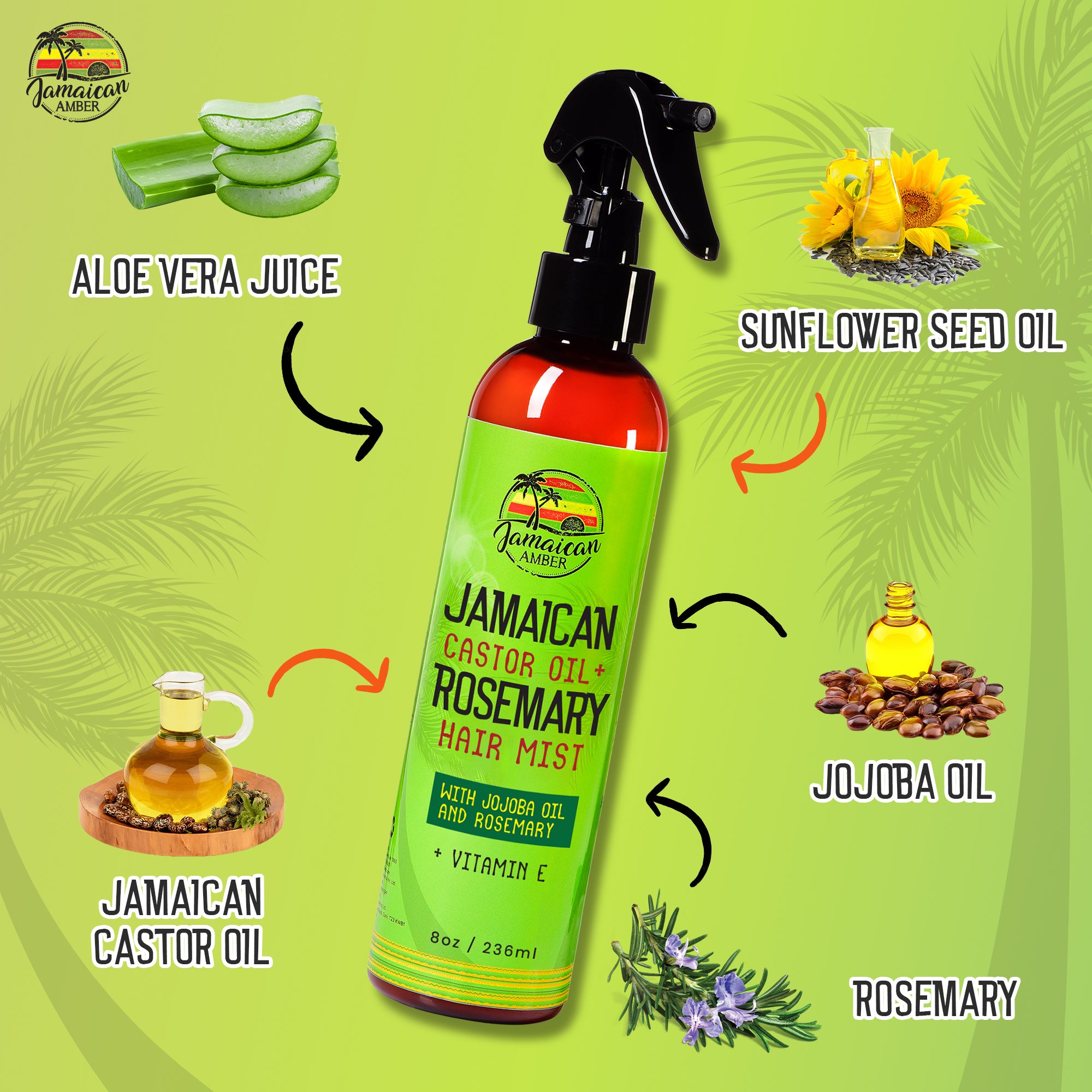 Jamaican Amber Jamaican Castor Oil & Rosemary Leave in Hair Mist 8 oz/236 ml Mitchell Brands - Mitchell Brands - Skin Lightening, Skin Brightening, Fade Dark Spots, Shea Butter, Hair Growth Products