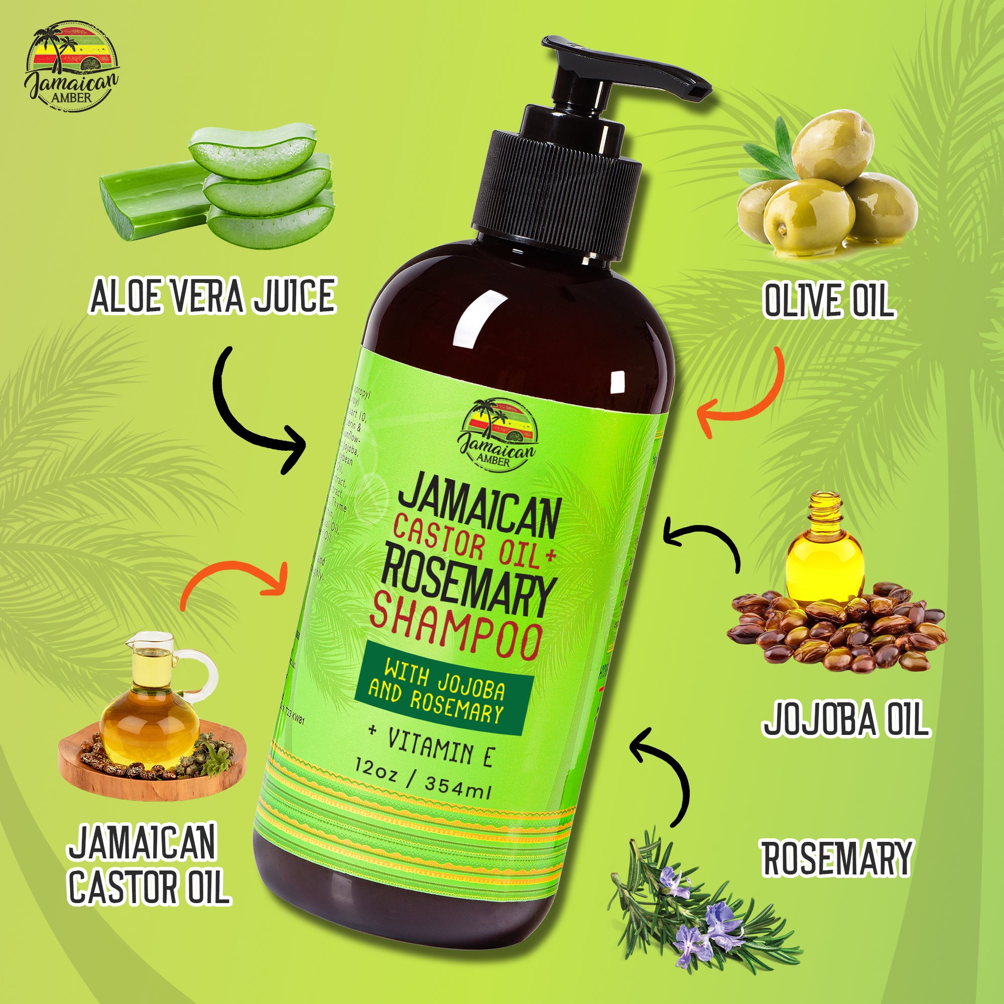 Jamaican Amber Jamaican Castor Oil & Rosemary Shampoo 12 oz/354 ml Mitchell Brands - Mitchell Brands - Skin Lightening, Skin Brightening, Fade Dark Spots, Shea Butter, Hair Growth Products