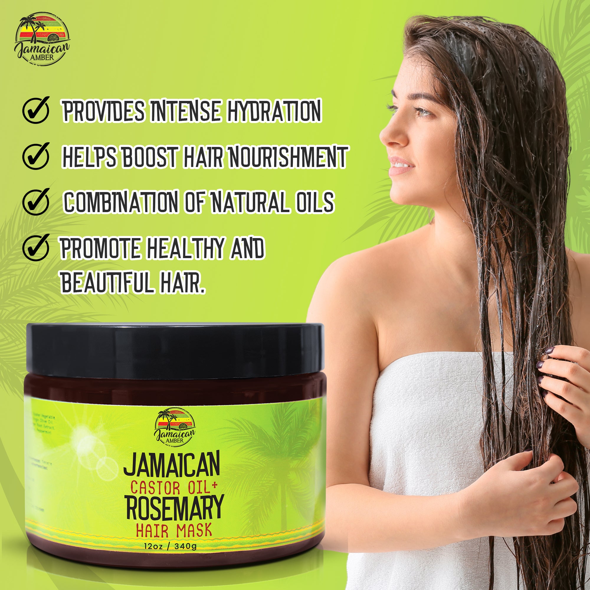 Jamaican Amber Jamaican Castor Oil & Rosemary Hair Mask 12 oz/354 ml Mitchell Brands - Mitchell Brands - Skin Lightening, Skin Brightening, Fade Dark Spots, Shea Butter, Hair Growth Products