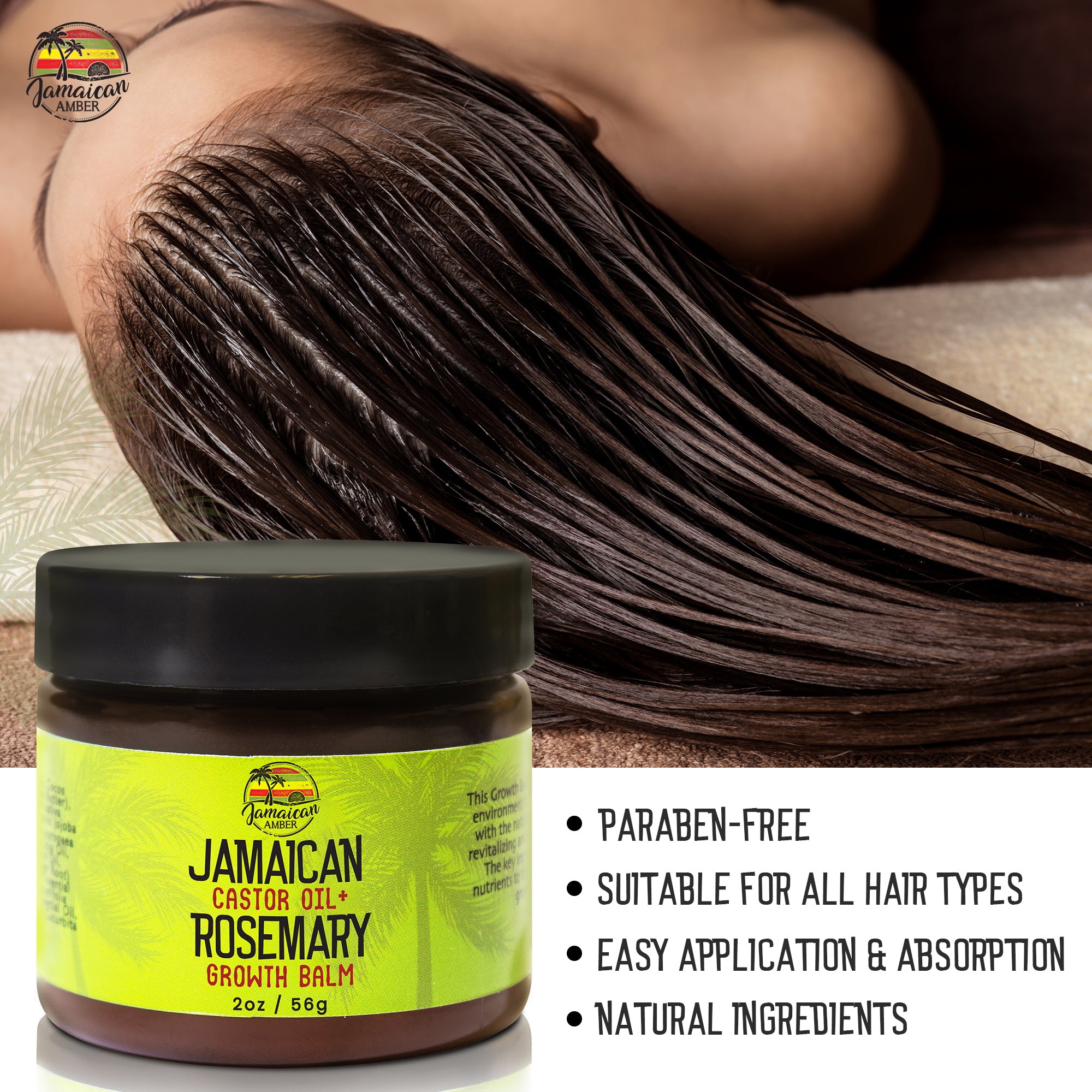 Jamaican Amber Jamaican Castor Oil & Rosemary Hair Growth Balm 2 oz/60 ml Mitchell Brands - Mitchell Brands - Skin Lightening, Skin Brightening, Fade Dark Spots, Shea Butter, Hair Growth Products