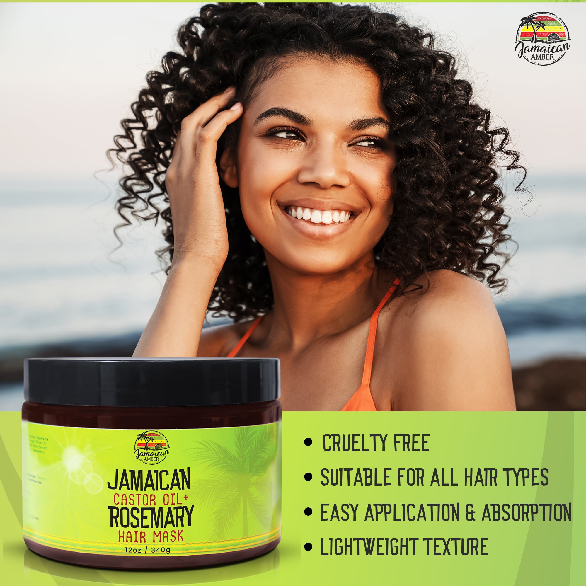 Jamaican Amber Jamaican Castor Oil & Rosemary Hair Mask 12 oz/354 ml Mitchell Brands - Mitchell Brands - Skin Lightening, Skin Brightening, Fade Dark Spots, Shea Butter, Hair Growth Products