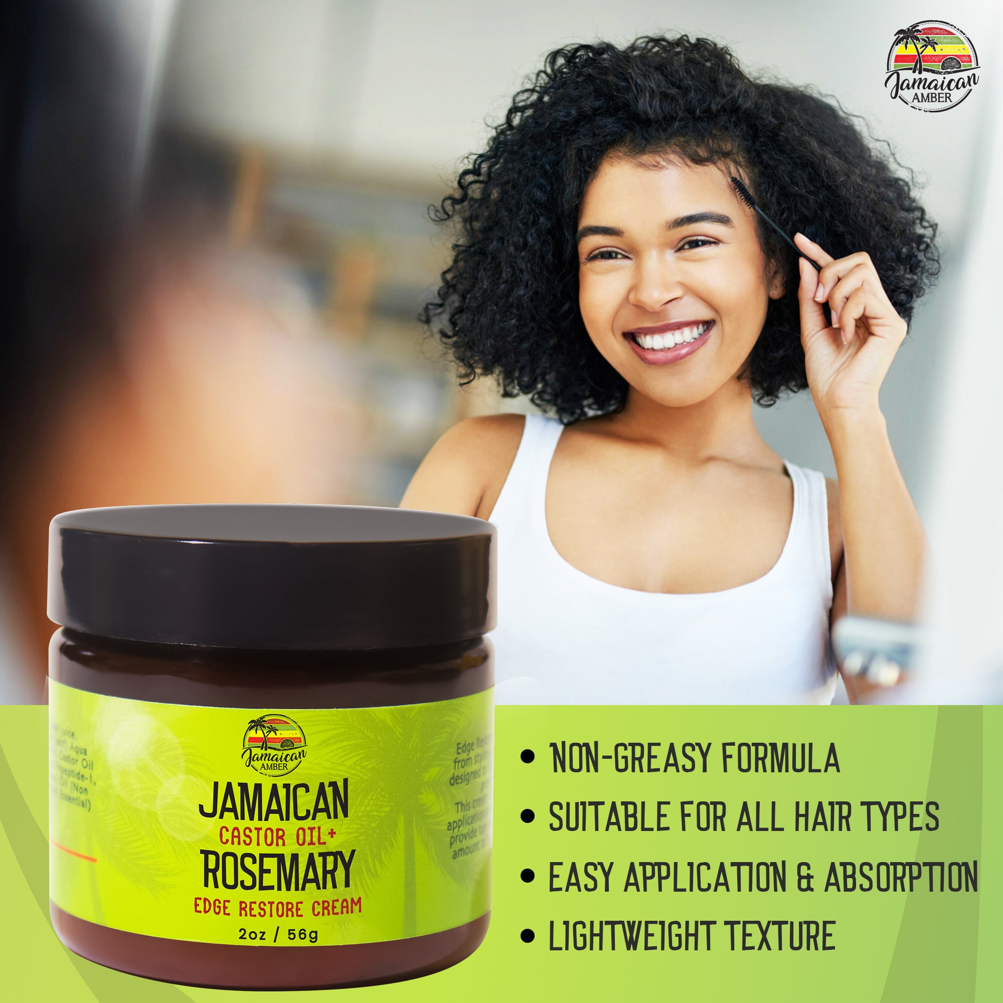 Jamaican Amber Jamaican Castor Oil & Rosemary Edge Restore Cream 2 oz/60 ml Mitchell Brands - Mitchell Brands - Skin Lightening, Skin Brightening, Fade Dark Spots, Shea Butter, Hair Growth Products