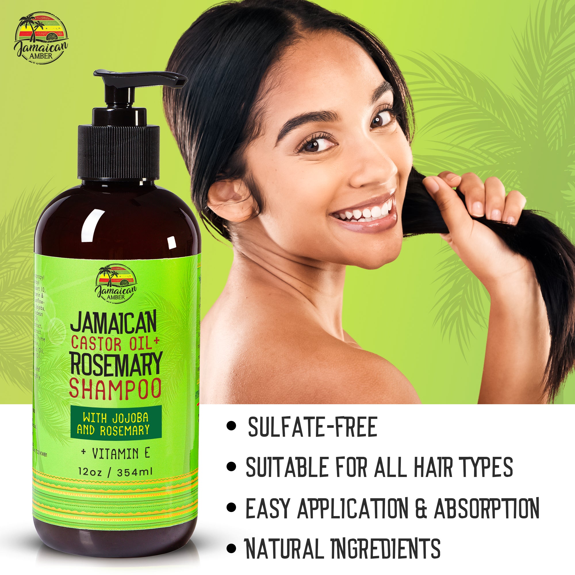 Jamaican Amber Jamaican Castor Oil & Rosemary Shampoo 12 oz/354 ml Mitchell Brands - Mitchell Brands - Skin Lightening, Skin Brightening, Fade Dark Spots, Shea Butter, Hair Growth Products