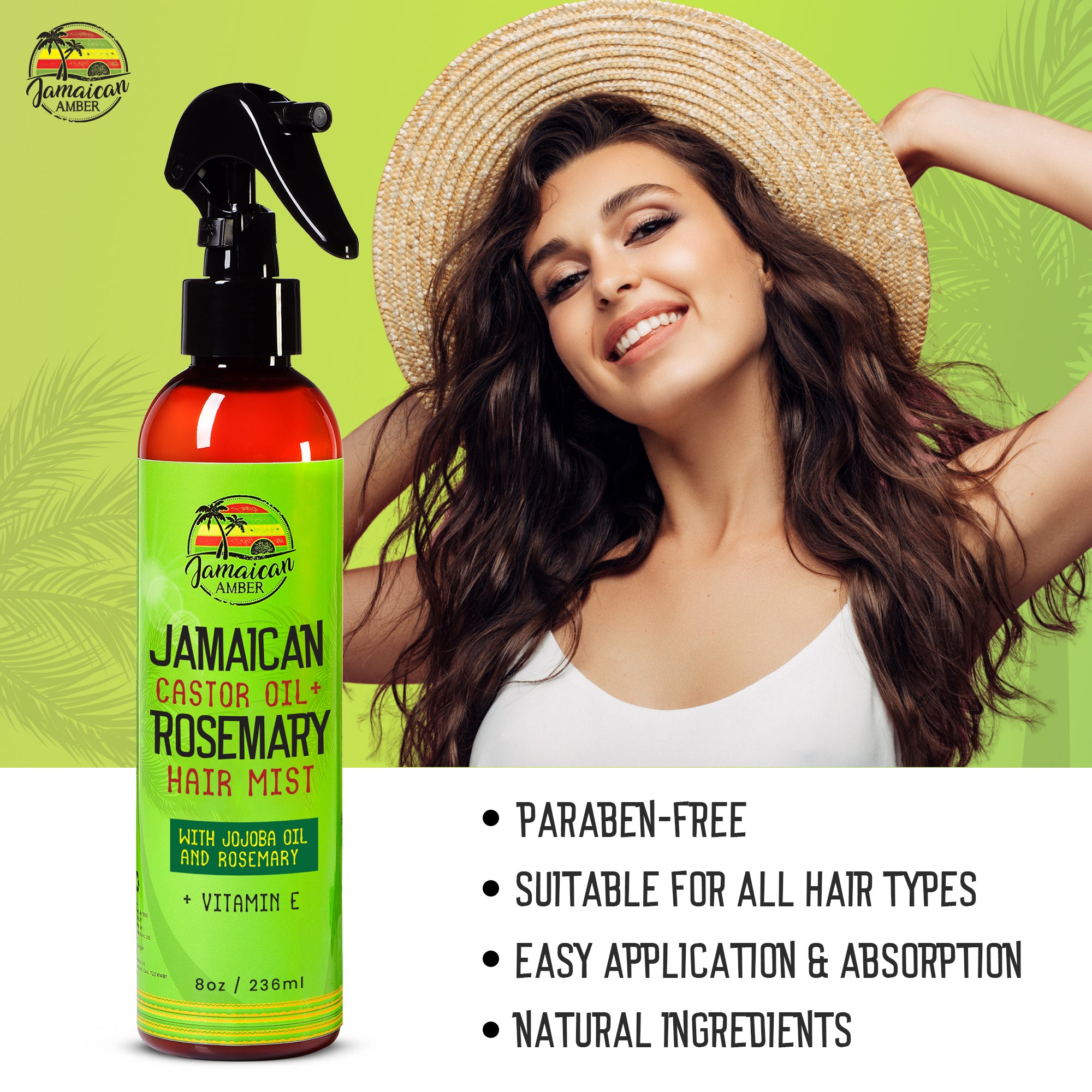 Jamaican Amber Jamaican Castor Oil & Rosemary Leave in Hair Mist 8 oz/236 ml Mitchell Brands - Mitchell Brands - Skin Lightening, Skin Brightening, Fade Dark Spots, Shea Butter, Hair Growth Products