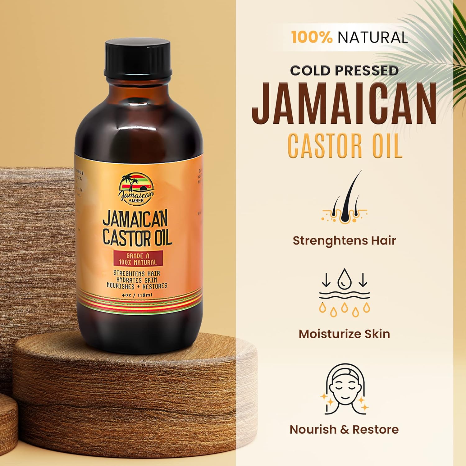 Jamaican Amber Jamaican Castor Oil 4 oz/118 ml Mitchell Brands - Mitchell Brands - Skin Lightening, Skin Brightening, Fade Dark Spots, Shea Butter, Hair Growth Products