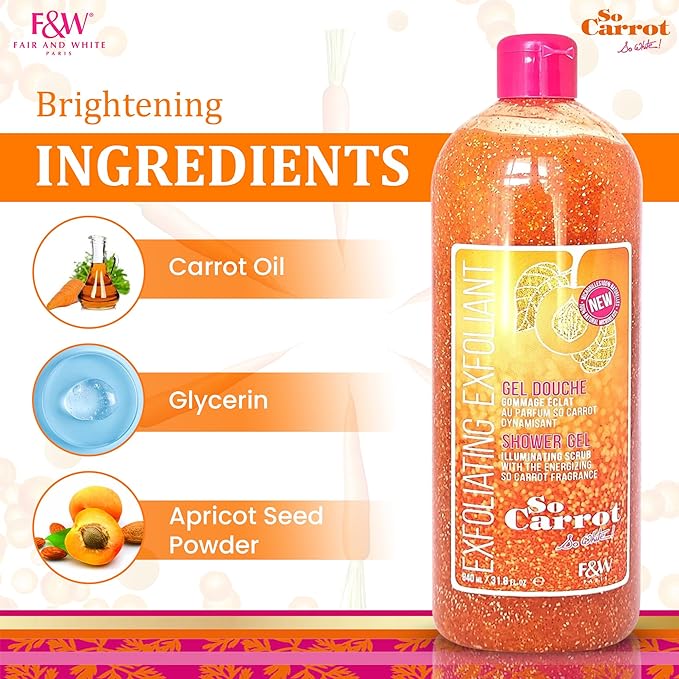 Fair & White So Carrot Exfoliating Shower Gel 940ml Fair & White So Carrot NEW - Mitchell Brands - Skin Lightening, Skin Brightening, Fade Dark Spots, Shea Butter, Hair Growth Products