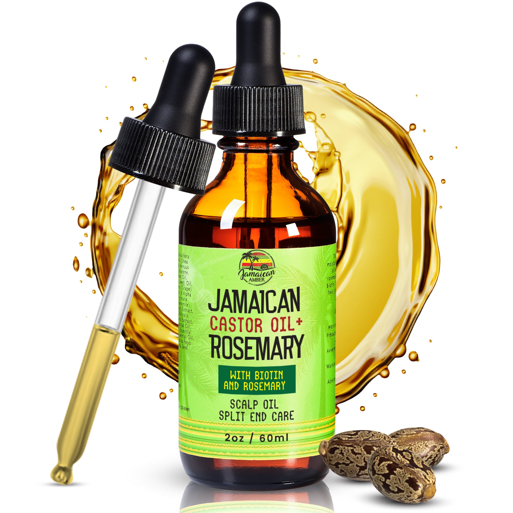 Jamaican Amber Jamaican Castor Oil & Rosemary Hair Oil  2 oz/60 ml Mitchell Brands - Mitchell Brands - Skin Lightening, Skin Brightening, Fade Dark Spots, Shea Butter, Hair Growth Products