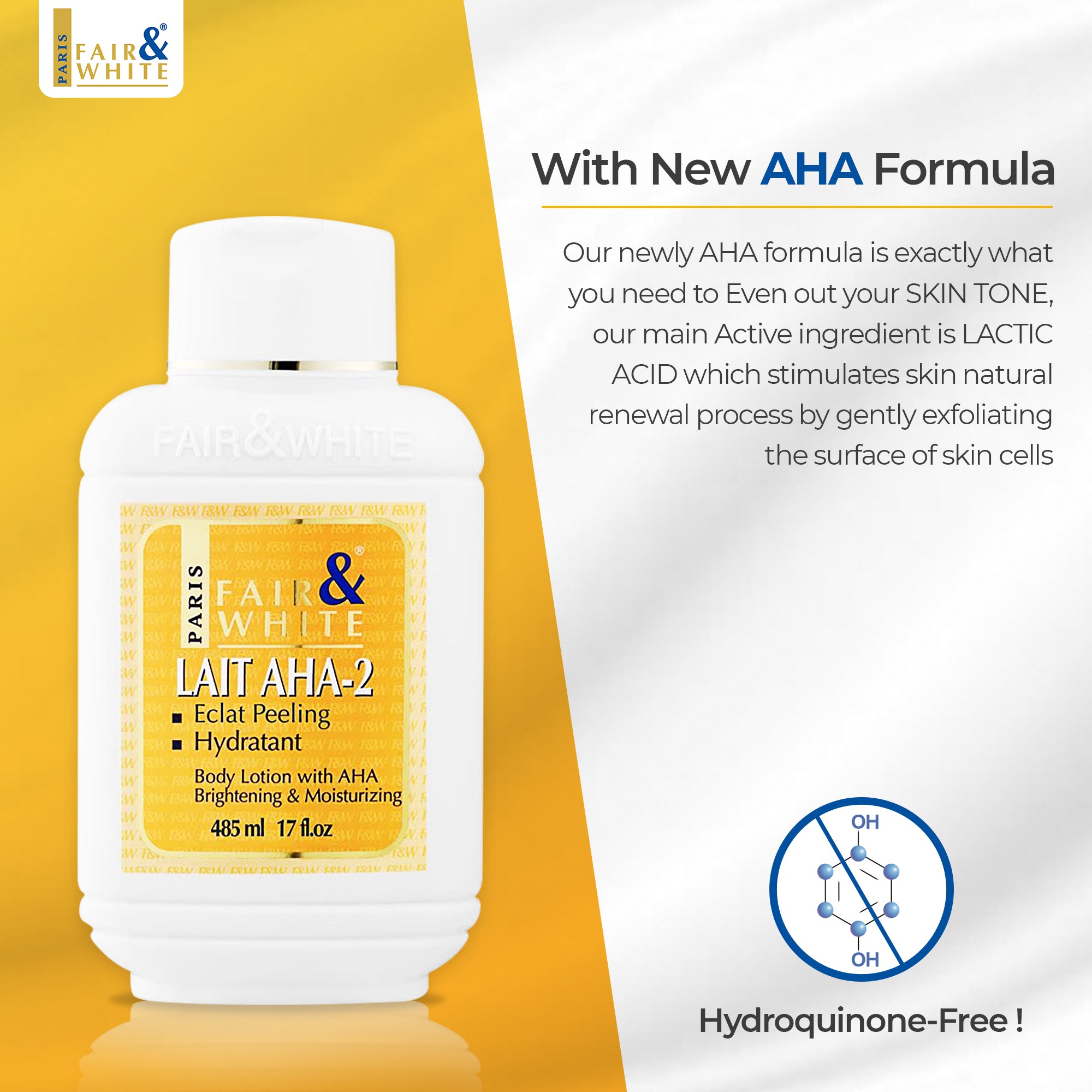 Fair & White Original AHA Body Lotion - 500ml / 17.6 fl oz Fair & White Original - Mitchell Brands - Skin Lightening, Skin Brightening, Fade Dark Spots, Shea Butter, Hair Growth Products