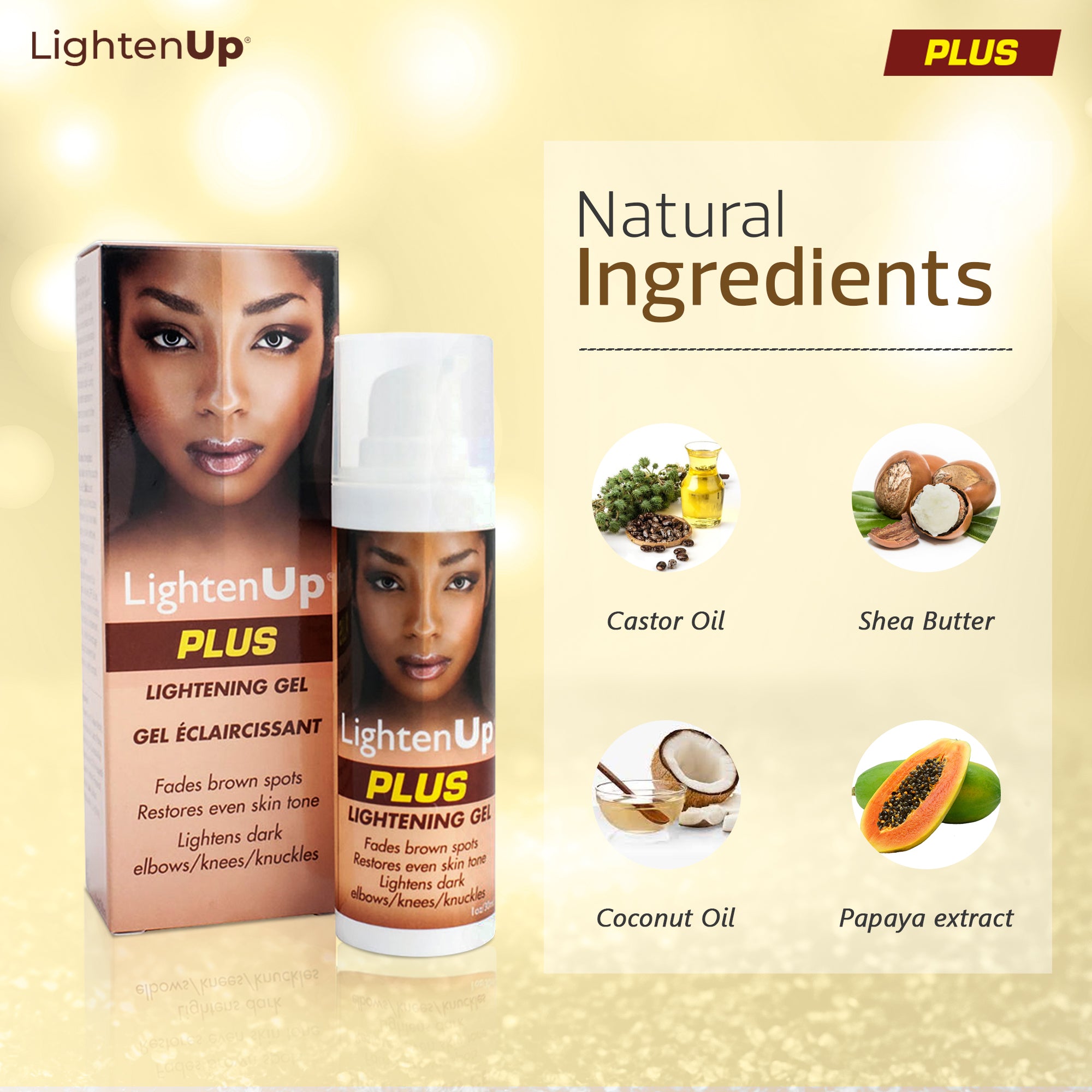 Omic LightenUp PLUS Lightening Gel - 30ml LightenUp - Mitchell Brands - Skin Lightening, Skin Brightening, Fade Dark Spots, Shea Butter, Hair Growth Products