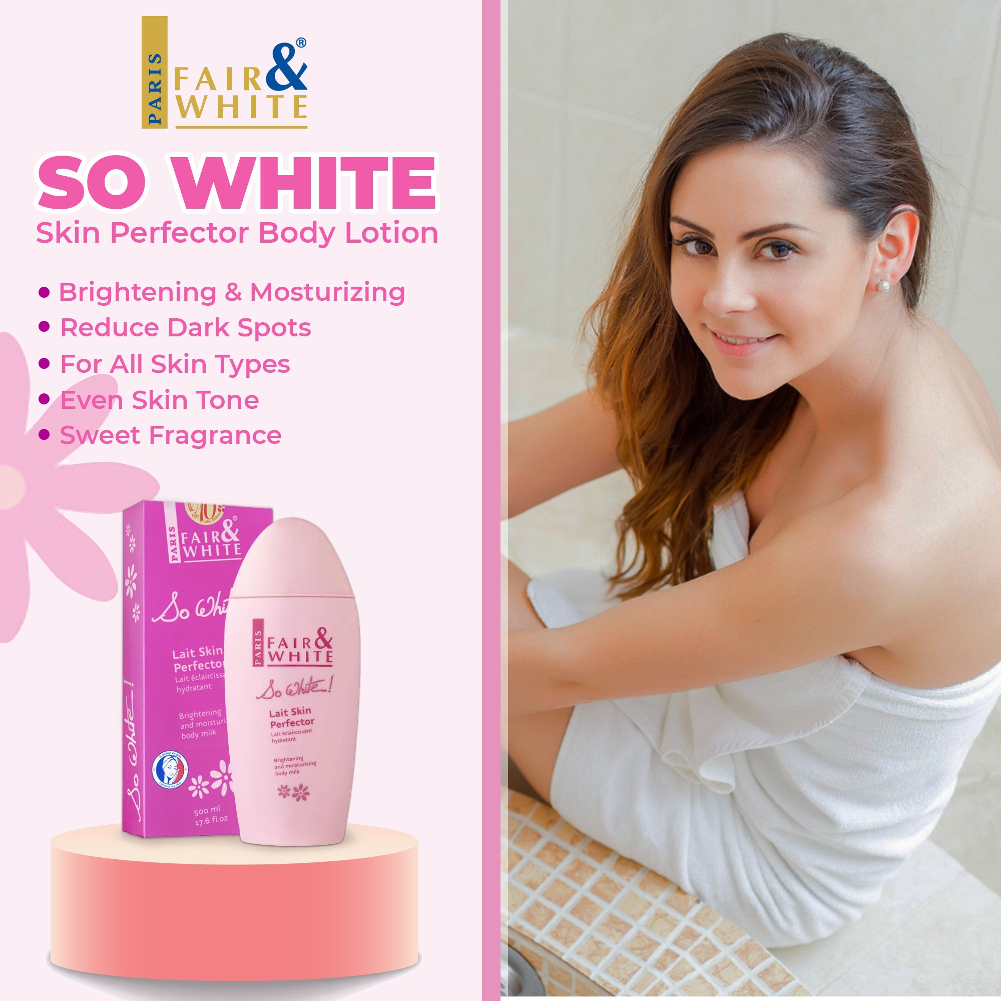 Fair & White So White Hydra Sweet Moisturizing Body Lotion W/ Sweet Almond Oil 500ml Fair & White - Mitchell Brands - Skin Lightening, Skin Brightening, Fade Dark Spots, Shea Butter, Hair Growth Products