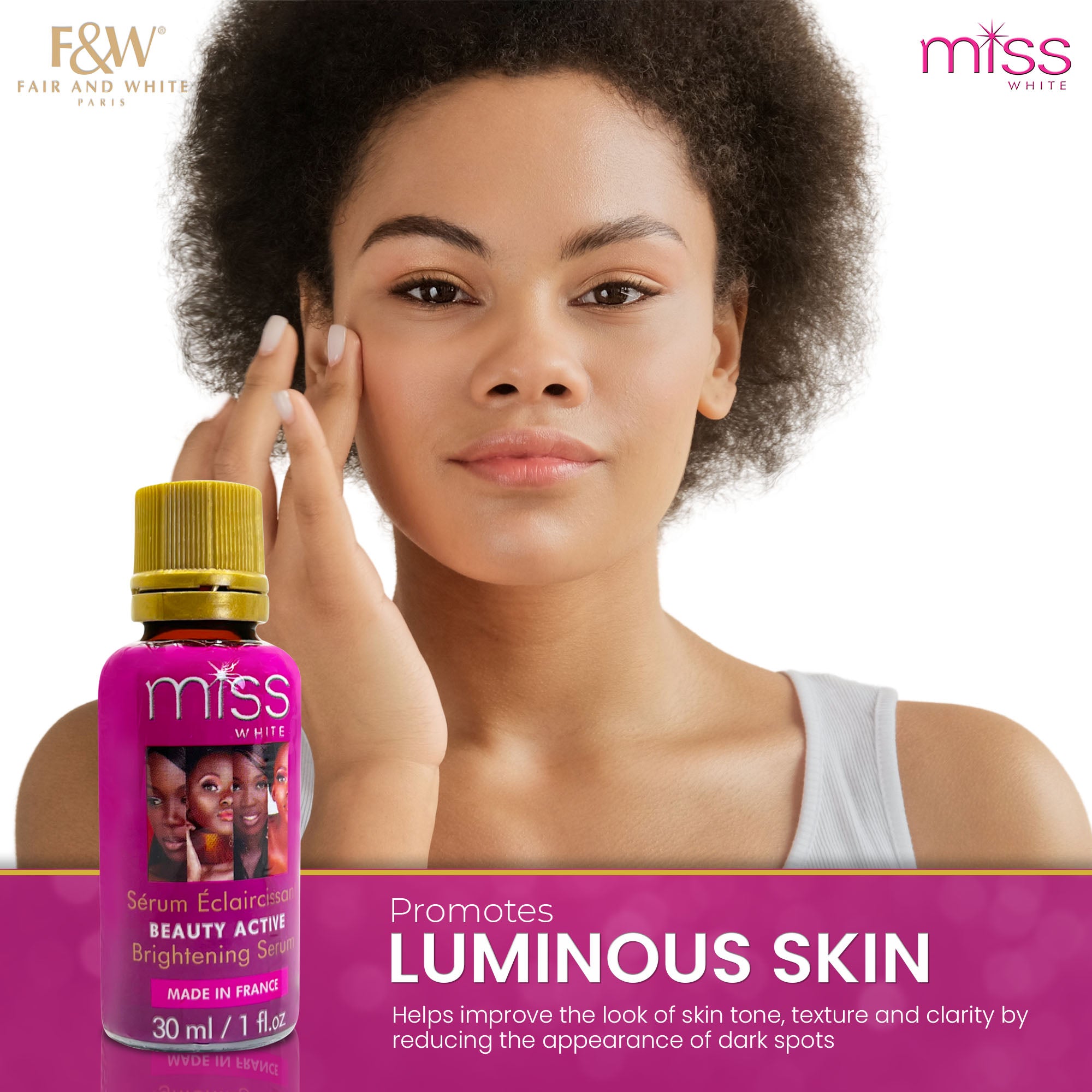 Fair & White Miss White Beauty Active Brightening Serum - Shining Skin - 30ml / 1.01 fl oz Fair & White - Mitchell Brands - Skin Lightening, Skin Brightening, Fade Dark Spots, Shea Butter, Hair Growth Products