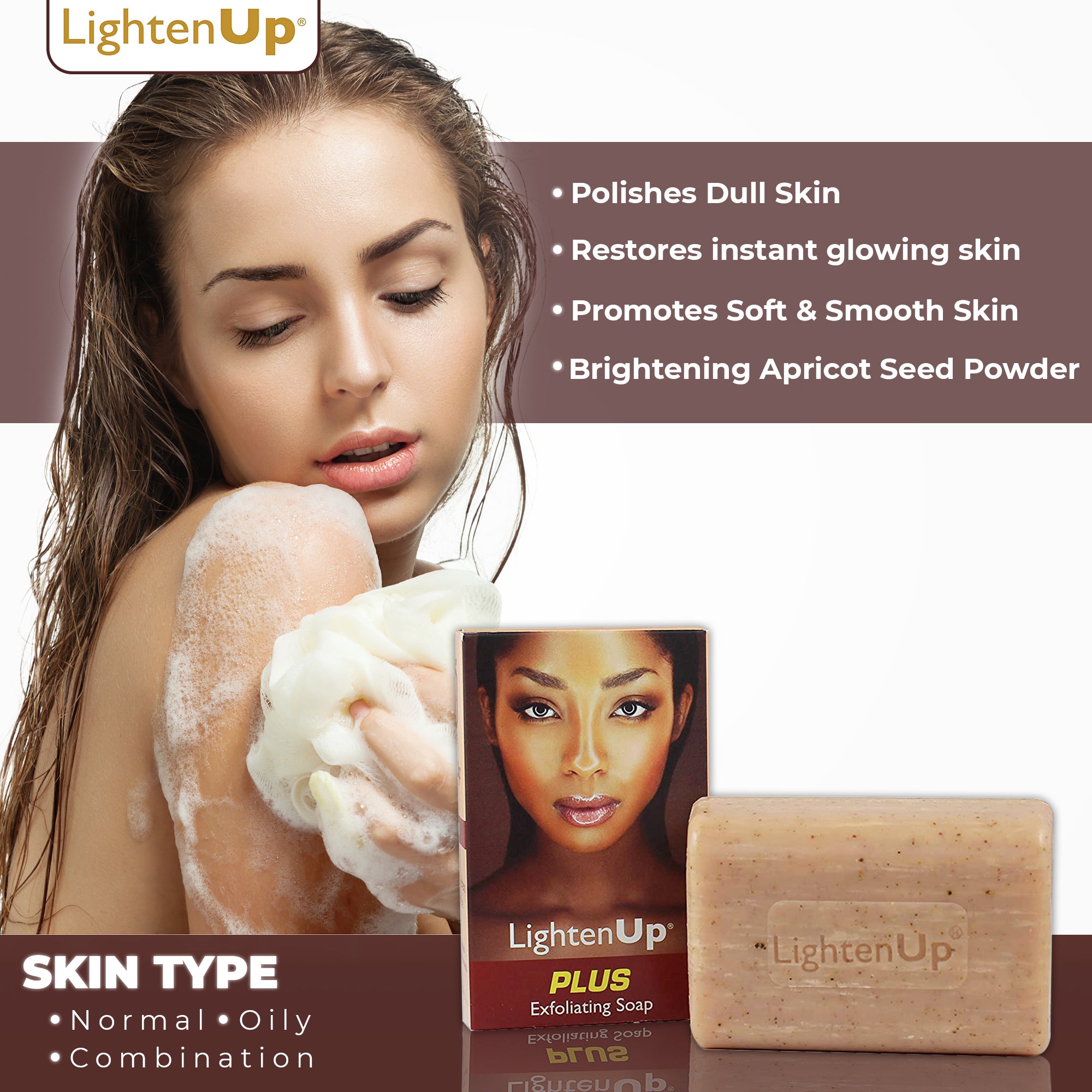 Omic LightenUp PLUS Exfoliating Soap - 200g LightenUp - Mitchell Brands - Skin Lightening, Skin Brightening, Fade Dark Spots, Shea Butter, Hair Growth Products