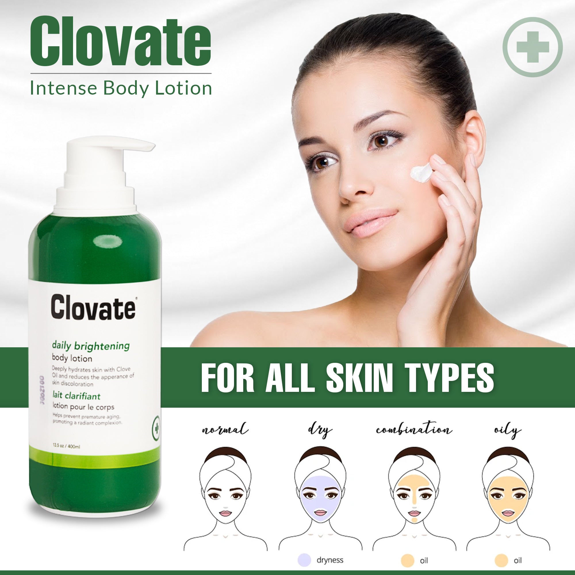 Clovate Intense Body Lotion (with Airless pump) - 400ml / 13.5 oz Mitchell Group USA, LLC - Mitchell Brands - Skin Lightening, Skin Brightening, Fade Dark Spots, Shea Butter, Hair Growth Products