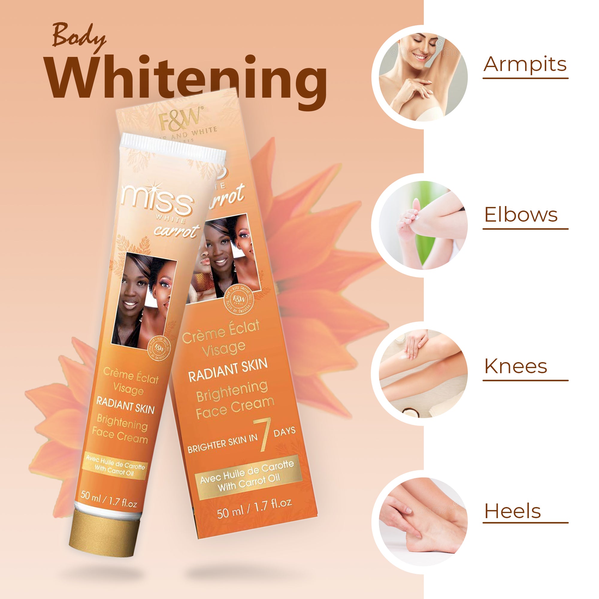 Miss White Carrot Brightening Face Cream 50ml Mitchell Brands - Mitchell Brands - Skin Lightening, Skin Brightening, Fade Dark Spots, Shea Butter, Hair Growth Products