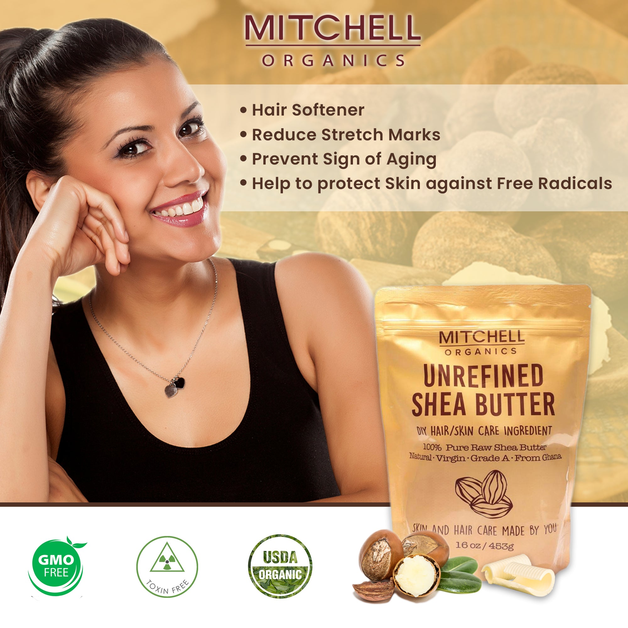 Mitchell Organics Unrefined Shea Butter Bar 16oz Mitchell Group USA, LLC - Mitchell Brands - Skin Lightening, Skin Brightening, Fade Dark Spots, Shea Butter, Hair Growth Products