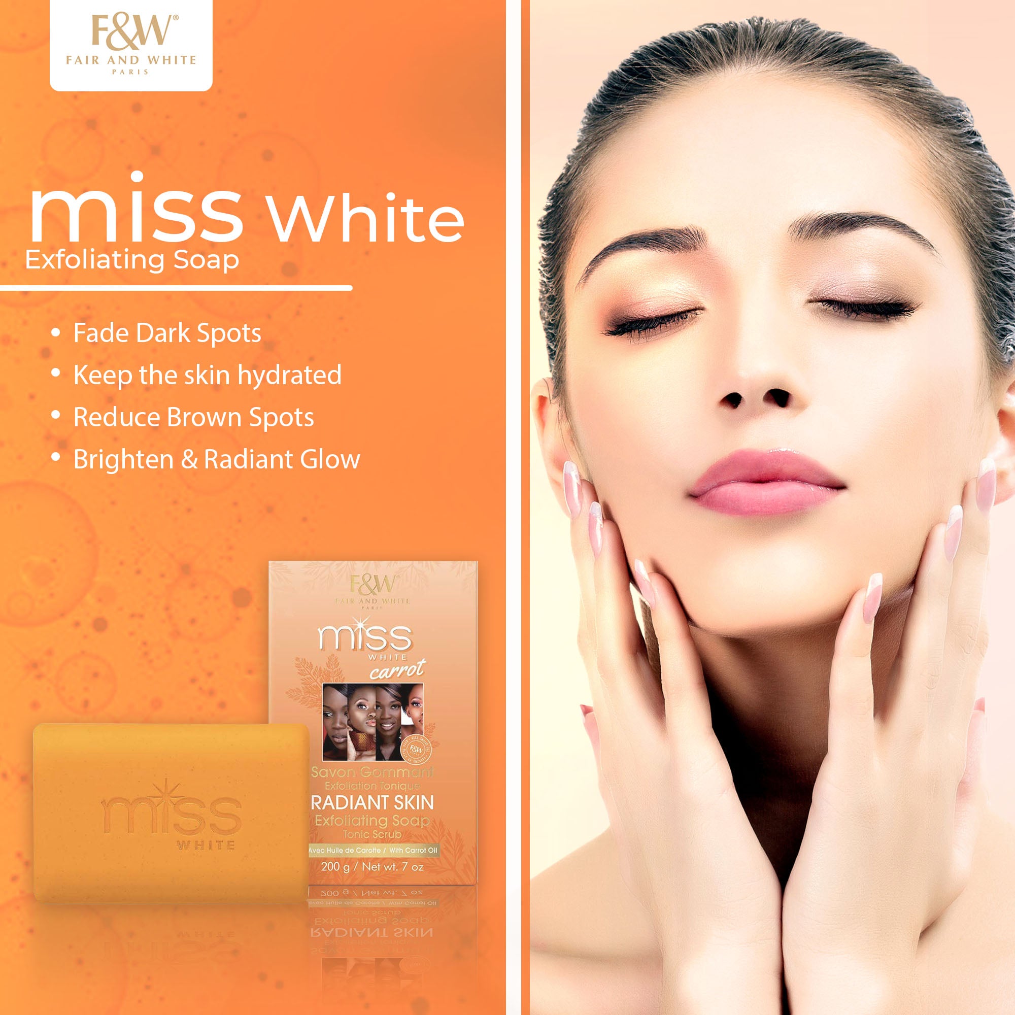 Miss White Carrot Exfoliating Soap Tonic Scrub 200g Mitchell Brands - Mitchell Brands - Skin Lightening, Skin Brightening, Fade Dark Spots, Shea Butter, Hair Growth Products