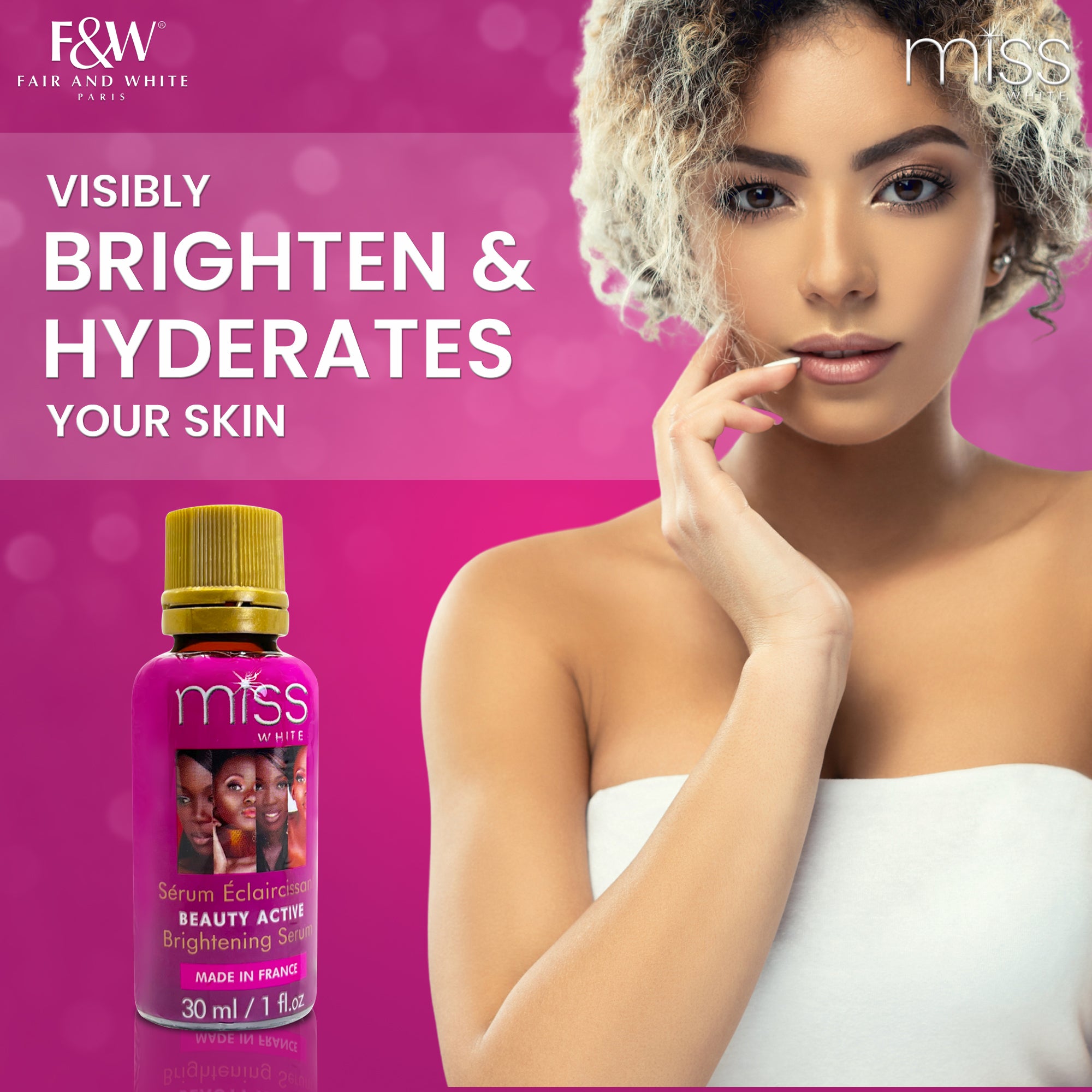 Fair & White Miss White Beauty Active Brightening Serum - Shining Skin - 30ml / 1.01 fl oz Fair & White - Mitchell Brands - Skin Lightening, Skin Brightening, Fade Dark Spots, Shea Butter, Hair Growth Products